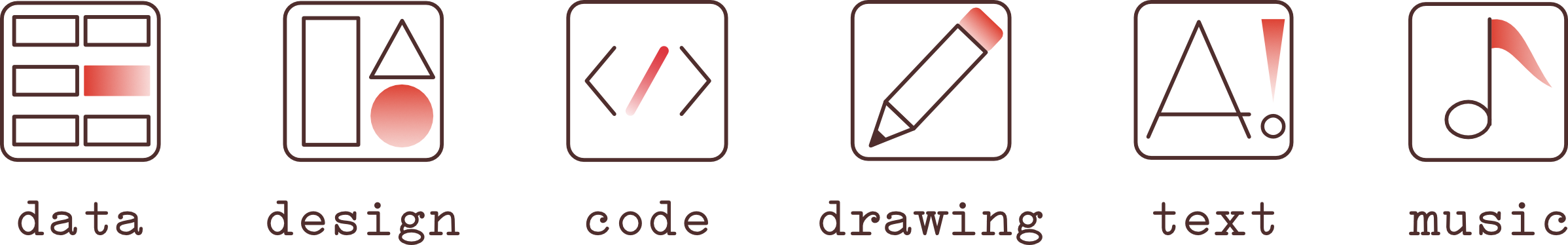 I create with data, design, code, drawing, text, music.